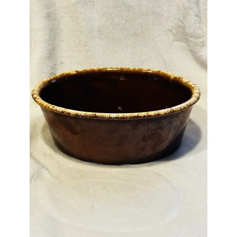 Hull USA Oven Proof Pottery Large Oval Casserole Bowl w Lid Vtg Country Bakeware